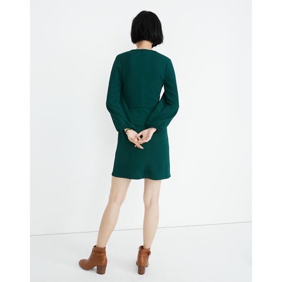 ✨NWT✨ MADEWELL Long Sleeve Faux Wrap Dress in Spruce Green - Picture 2 of 5